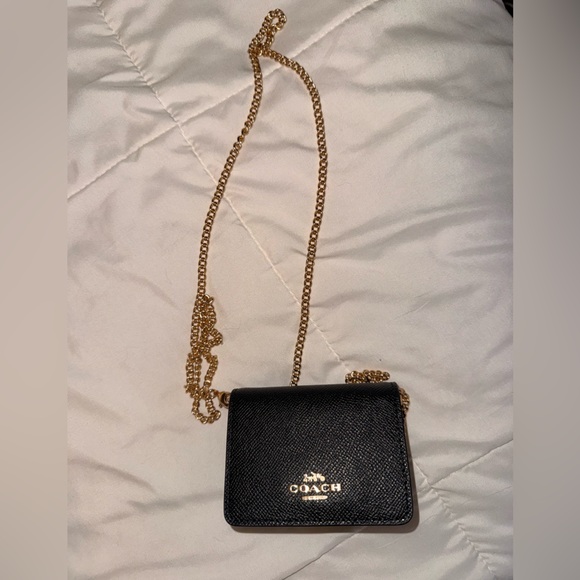 Coach Black Crossbody Card Holder with Gold Chain - Picture 4 of 4